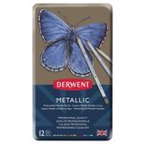 Derwent Metalik Renkler Kuru Kalem Seti - 12 Renk Metal Kutulu