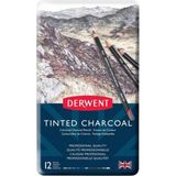 Derwent Tinted Charcoal Pencil 12'li Teneke Kutu (Renkli Kömür Kalem) - Standart
