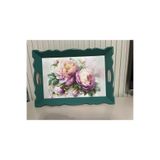 DERYA DESİNG ART Çİcek Desenli El Boyaması Ahşap Çay-Kahve Tepsisi, Sunum Tepsisi 39x27cm