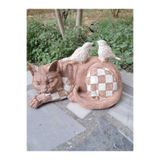 DERYA DESİNG ART Dekoratif Kahve Rengi Machenzie Desenli Kuşlu Kedi Heykel Biblo, 32x17cm