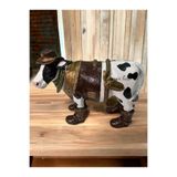 DERYA DESİNG ART Dekoratif Kovboy İnek Heykel Biblo, 27x16cm, El Boyalı Polyester Figür