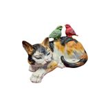 DERYA DESİNG ART Dekoratif Kuşlu Alaca Kedi Heykel Biblo, 32 x 17 cm, Siyah-Sarı