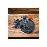 DERYA DESİNG ART Dekoratif Kuşlu Gri Kedi Heykel Biblo, 32x17cm