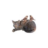 DERYA DESİNG ART Dekoratif Kuşlu Kedi Heykel Biblo, Ev Dekorasyonu, Kahverengi, 32x17 cm