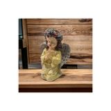 DERYA DESİNG ART Dekoratif Sarı Melek Heykel Biblo, 17x15cm, El Boyalı Polyester Figür