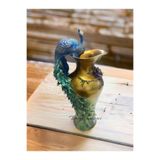 DERYA DESİNG ART Dekoratif Tavuskuşlu Vazo Heykel Biblo, 50x18cm, El Boyalı Polyester Figür