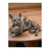 DERYA DESİNG ART Dekoratif Yavrulu Kedi Heykel Biblo, 34x16cm, Polyester