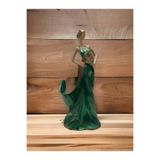 DERYA DESİNG ART Dekoratif Yeşil Şaraplık Kız Heykel Biblo, 38x17cm, El Boyalı Polyester Figür