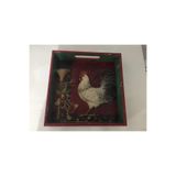DERYA DESİNG ART Dekoratif Yılbaşı Temalı Horoz Desenli Tepsi, 25x25cm, Kırmızı