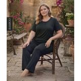 Derya Kadın Bambo Büyük Beden Düğme Yaka İnce Kısa Kol Pijama Takımı 7940 - 1 Adet 4Xl Siyah