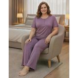 Derya Kadın Bambo Büyük Beden Düğme Yaka İnce Kısa Kol Pijama Takımı 7943 - 1 Adet 2Xl Gül Kurusu