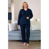 Derya Kadın Büyük Beden Dantel Yaka Bambu Uzun Kol İnce Pijama Takımı 8105L - 1 Adet Lacivert 5Xl