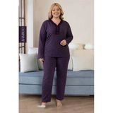 Derya Kadın Büyük Beden Dantel Yaka Bambu Uzun Kol İnce Pijama Takımı 8107M - 1 Adet Mürdüm 3Xl