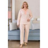 Derya Kadın Büyük Beden Dantel Yaka Bambu Uzun Kol İnce Pijama Takımı 8109P - 1 Adet Pudra 3Xl