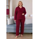 Derya Kadın Büyük Beden Dantel Yaka Bambu Uzun Kol İnce Pijama Takımı 8110B - 1 Adet Bordo 2Xl