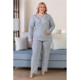 Derya Kadın Büyük Beden Dantel Yaka Bambu Uzun Kol İnce Pijama Takımı 8116G - 1 Adet 4Xl Gri
