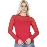 Derya Kurşun Uzun Kol Transparan Yaka Kadın Kırmızı T-Shirt 293 - L - XL