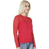 Derya Kurşun Uzun Kol Transparan Yaka Kadın Kırmızı T-Shirt 293 - S - M