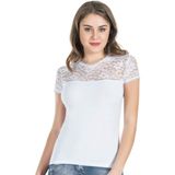 Derya Kurşun Yarım Kol Dantelli Kadın Beyaz Tişört 240 - XL