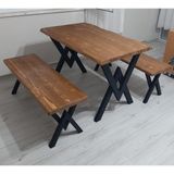Deryawood Masif Mobilya Masif Ahşap Mutfak Masası Takımı 210 cm Masa+2 Adet Bench(Bank) - Açık Ceviz - 75x210 cm