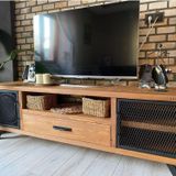 Deryawood Style Masif Ahşap Demir Kapaklı Tv Ünitesi -Açık Ceviz RENK-180X43X55 cm