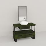 Deryawood Yeşil Eskitme Aves Ahşap Çekmeceli Banyo Dolabı