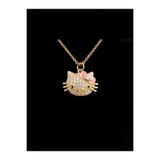 deryora Hello Kitty Kolye Pembe Fiyonklu Taşlı Figürlü Gold Kolye Zirkon Taşlı Hediye Süpriz