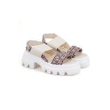 Desa 29048 Monogram Desenli Bej Topuklu Kadın Sandalet