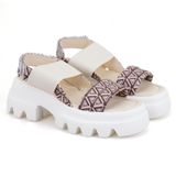 Desa Kadın Bej Monogram Desenli Dolgu Topuklu Sandalet 29048, 37