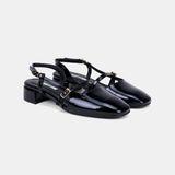 Desa Kadın Siyah Ince Bantlı Slingback Kısa Topuklu Rugan Deri Ayakkabı