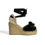 Desa Limited Edition Siyah Kadın Çiçek Aksesuarlı Jüt Bağcıklı Dolgu Topuklu Süet Espadril 30453, 37