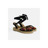 Desa Limited Edition Siyah Kadın Çiçek Nakışlı Jüt Bağcıklı Slingback Espadril