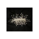 DesaAccessories Beyaz Kristal Taşlı Tüy Detay Taraklı Saç Aksesuarı, Nişan, Gelin, Düğün Tacı