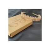 Desaaccessories Gold Kristal Taşlı Taç, Nişan Düğün Saç Aksesuarı