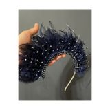DesaAccessories Kristal Taş İşlemeli Tüylü Kına, Nişan, After Party, Nedime Tacı