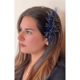 DesaAccessories Lacivert Kristal Taşlı Tüy Detay Taraklı Saç Aksesuarı, Nişan, Gelin, Düğün Tacı