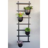 Desen Dekorasyon Askılı Merdiven Tipi Metal Duvar Saksılığı - 4 Saksılı Balkon Çiçek Bahçesi - Siyah