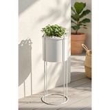 Desen Dekorasyon Ayaklı Metal Silindir Çiçek ve Saksı Standı 65 cm - Beyaz Orta Boy