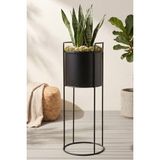 Desen Dekorasyon Ayaklı Metal Silindir Çiçek ve Saksı Standı 80 cm - Beyaz Büyük Boy - Siyah