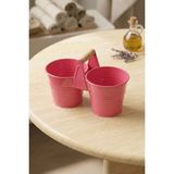 Desen Dekorasyon İkiz Saksılık Metal 10 cm Pembe - Dekoratif Çiçeklik Kova ve Çok Amaçlı Düzenleyici
