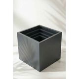 Desen Dekorasyon Zenith Dörtlü Set Kare Küp Metal Saksı - Iç & Dış Mekan Modern Dekoratif Saksılık (25, 30, 35, 40) - Antrasit