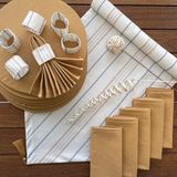 Desen İzmir Desenizmir Amerikan Servis Bordür Desen Takım 6 Supla, 6 Kumaş Peçete, 6 Peçete Halkası ve Runner Örtü Kombin 2 - Renkli - 40 x 140 cm