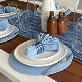 Desen İzmir Desenizmir Amerikan Servis Doku Desen Takım 6 Supla, 6 Kumaş Peçete, 6 Peçete Halkası ve Runner Örtü Kombin 2 - Renkli - 40 x 140 cm