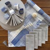 Desen İzmir Desenizmir Amerikan Servis Gri Soft Çizgiler Desen Takım 6 Supla, 6 Kumaş Peçete, 6 Peçete Halkası ve Runner Örtü Kombin 2 - Renkli - 40 x 140 cm