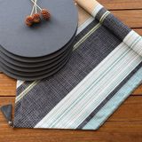 Desen İzmir Desenizmir Amerikan Servis Kreatif Çizgiler Desen Takım 6 Supla, 6 Kumaş Peçete, 6 Peçete Halkası ve Runner Örtü Kombin 2 - Renkli - 40 x 140 cm