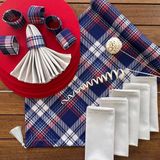 Desen İzmir Desenizmir Amerikan Servis Lacivert Ekose Desen Takım 6 Supla, 6 Kumaş Peçete, 6 Peçete Halkası ve Runner Örtü Kombin 3 - Renkli - 40 x 140 cm