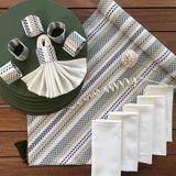 Desen İzmir Desenizmir Amerikan Servis Retro Desen Takım 6 Supla, 6 Kumaş Peçete, 6 Peçete Halkası ve Runner Örtü Kombin 2 - Renkli - 40 x 140 cm