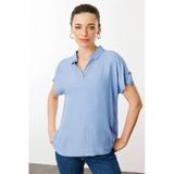 Desen Minimalist Polo Yaka Kısa Kol Kadın Bluz - Rahat Ve Şık
