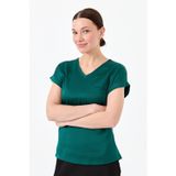 Desen Minimalist V Yaka Kısa Kol Oversize Kadın Bluz - Günlük Şıklık