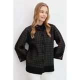 Desen Oversize Nakışlı 3/4 Kol Kadın Ceket - Vintage Stil